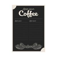 black coffee menu card with leaves and beans vector design