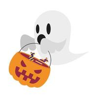 Halloween ghost with candies in pumpkin vector design