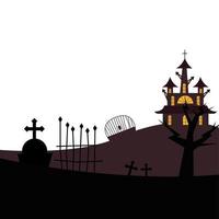 Halloween house, grave and gate vector design