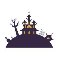 Halloween houses with tree, grave and gate vector design