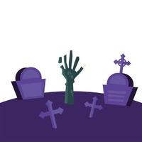 mano de zombie de halloween en el diseño del vector del cementerio
