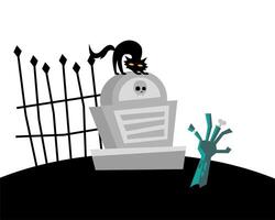 halloween cat on grave and zombie hand design vector