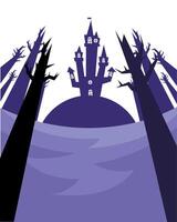 halloween house and bare trees vector design