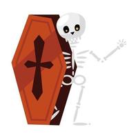 Dibujos animados de calavera de Halloween en diseño vectorial de ataúd vector