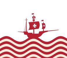 barco de cristóbal colón en el diseño del vector del mar rayado