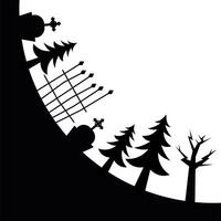 Halloween cemetery pine trees and gate vector design