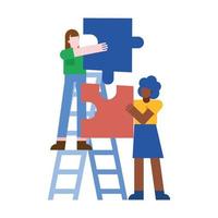 women with puzzles on ladder vector design