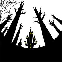 halloween house, grave and bare trees design vector