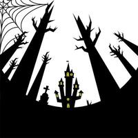 halloween house, grave and bare trees vector design