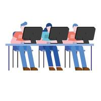 men and woman at office desk with computers design vector