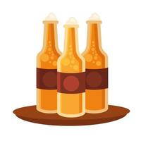 Botellas de cerveza en diseño vectorial de bandeja