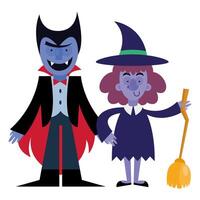 diseño de vector de dibujos animados de halloween vampiro y bruja