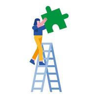 woman with puzzle on ladder vector design