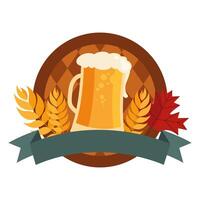 beer glass and barrel with wheat ears design vector