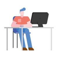man at office desk with computer design vector