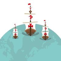 Christopher Columbus ship on world vector design