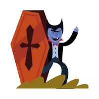 halloween vampire cartoon in coffin vector design