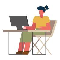 Mujer con computadora en el escritorio trabajando desde casa diseño vectorial vector