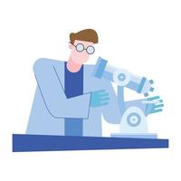 chemical man with microscope at desk vector design