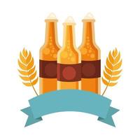 beer bottles with wheat ears vector design