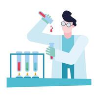 chemist man with tubes at desk vector design