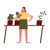 woman with plants vector design