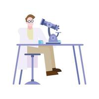 chemical man with microscope at desk vector design