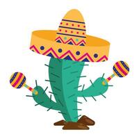 mexican cactus with hat and maracas design vector