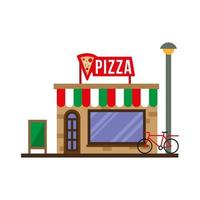 little pizza store building facade scene vector