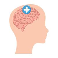 head in profile with human brain and plus symbol vector
