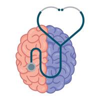 human brain with split colors and stethoscope vector