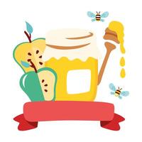 sweet honey pot with apples and spoon vector