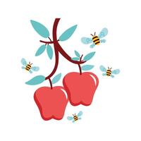 apples and bees flying vector