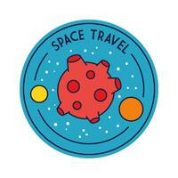 space travel badge with mars planet line and fill style vector