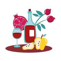 yellow apples and pomegranates with wine vector