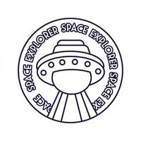 space circular badge with ufo flying line style vector