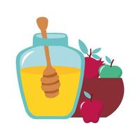 honey in jar with fruit and spoon vector