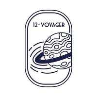 space badge with saturn planet and 12 voyager line style vector