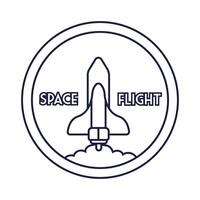 space circular badge with spaceship flying line style vector