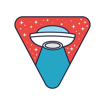 insignia triangular espacial con línea de vuelo ovni y estilo de relleno vector