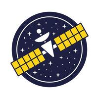 space badge with satellite line and fill style vector