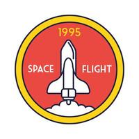 space circular badge with spaceship flying line and fill style vector