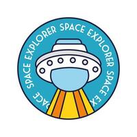 space circular badge with ufo flying line and fill style vector