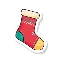 feliz navidad, calcetín, pegatina, icono vector