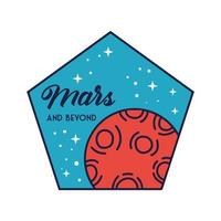 space pentagon badge with mars planet line and fill style vector