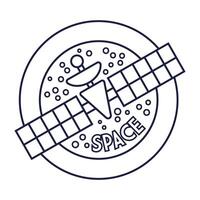 space circular badge with satellite line style vector