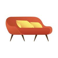 red double sofa with cushions isolated icon vector illustration