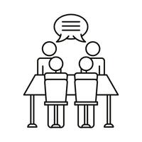 four workers talking at table line style icon vector