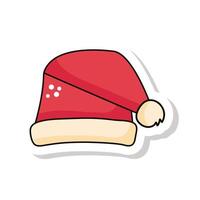 christmas red santa hat sticker icon vector