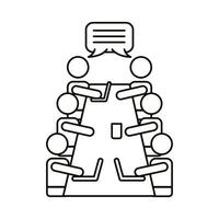 group of workers speaking at table line style icon vector
